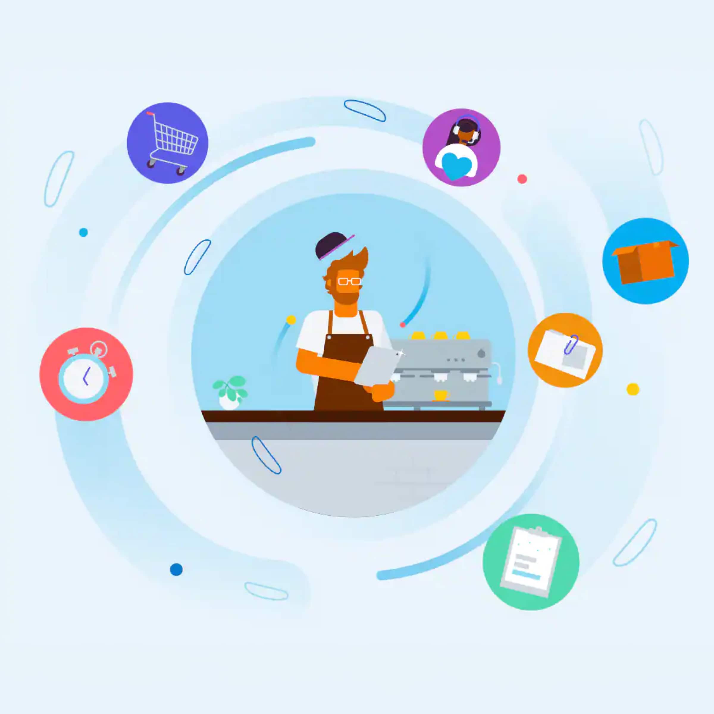 An illustration of a person using Xero apps