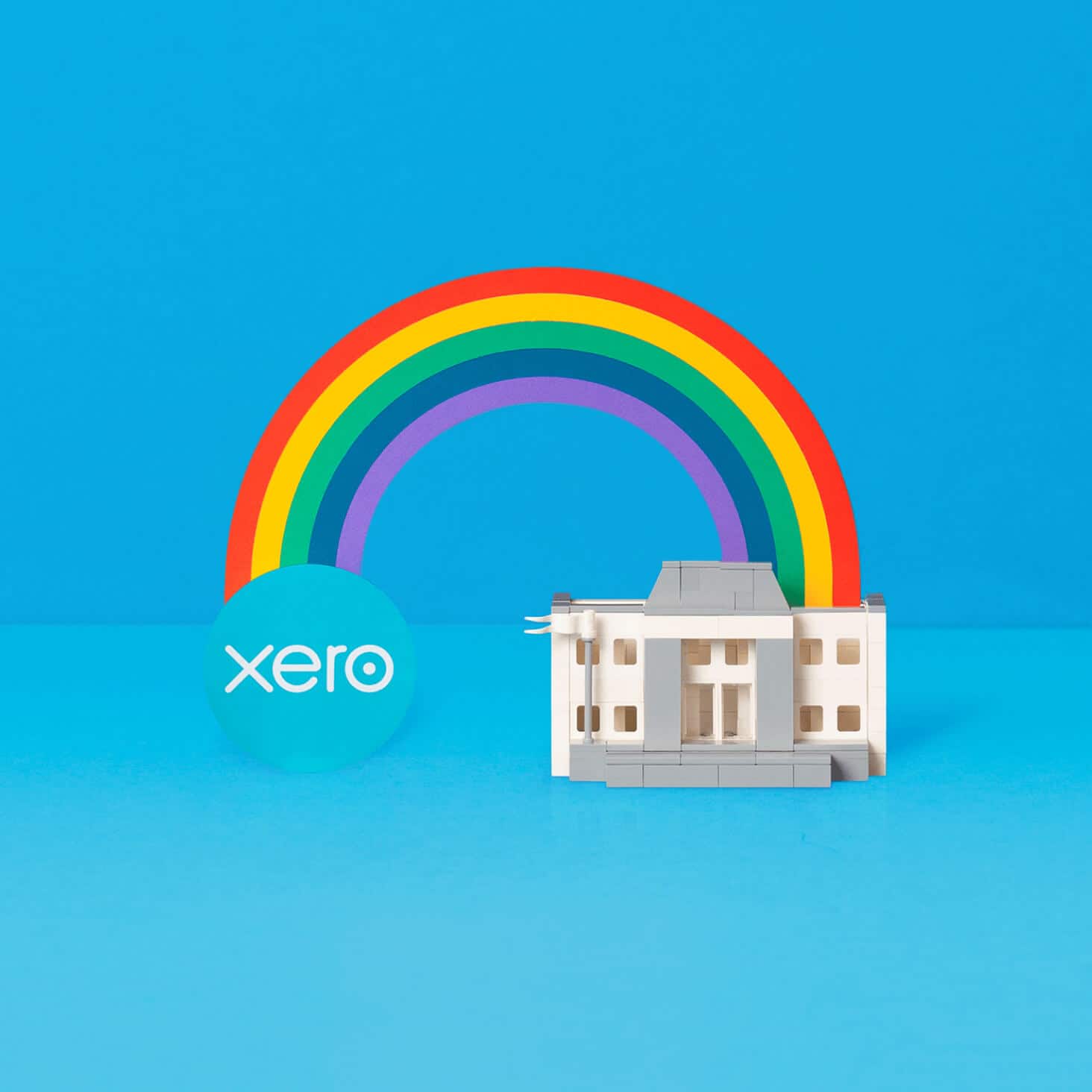 A rainbow starting at the Xero logo and ending at a business