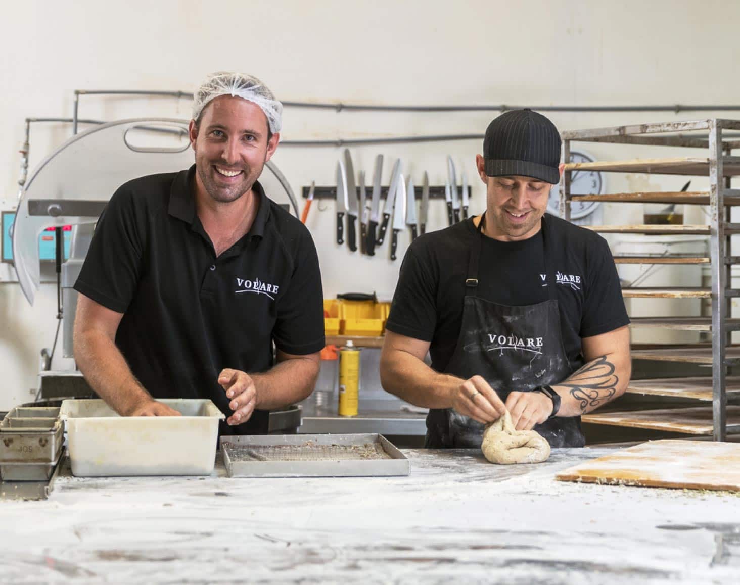 Ryan Simmons and Ed Hemming of artisanal bakery Volare prepare bread dough knowing their books are in order for EOFY