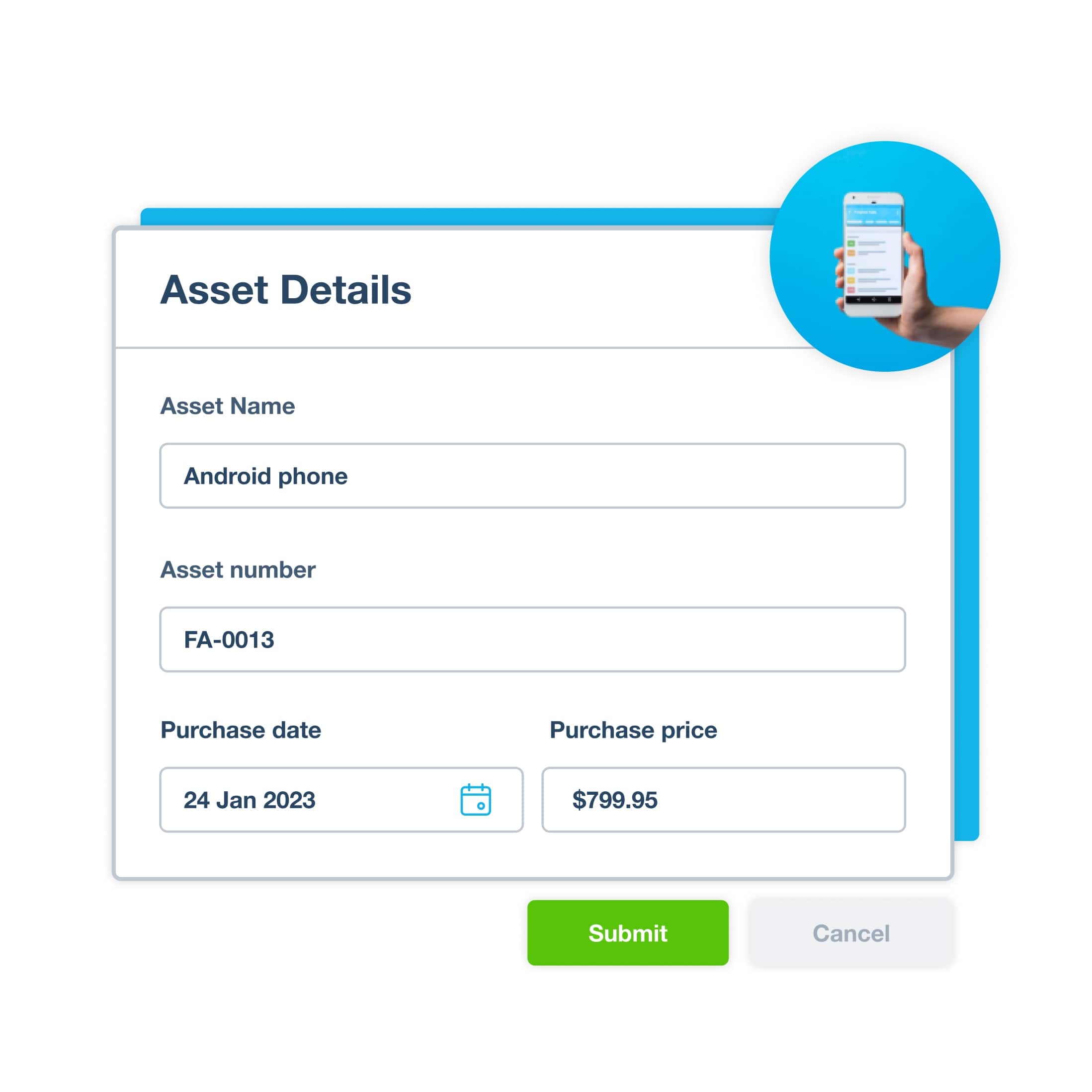 A form shows asset details recorded in Xero’s fixed assets management software.