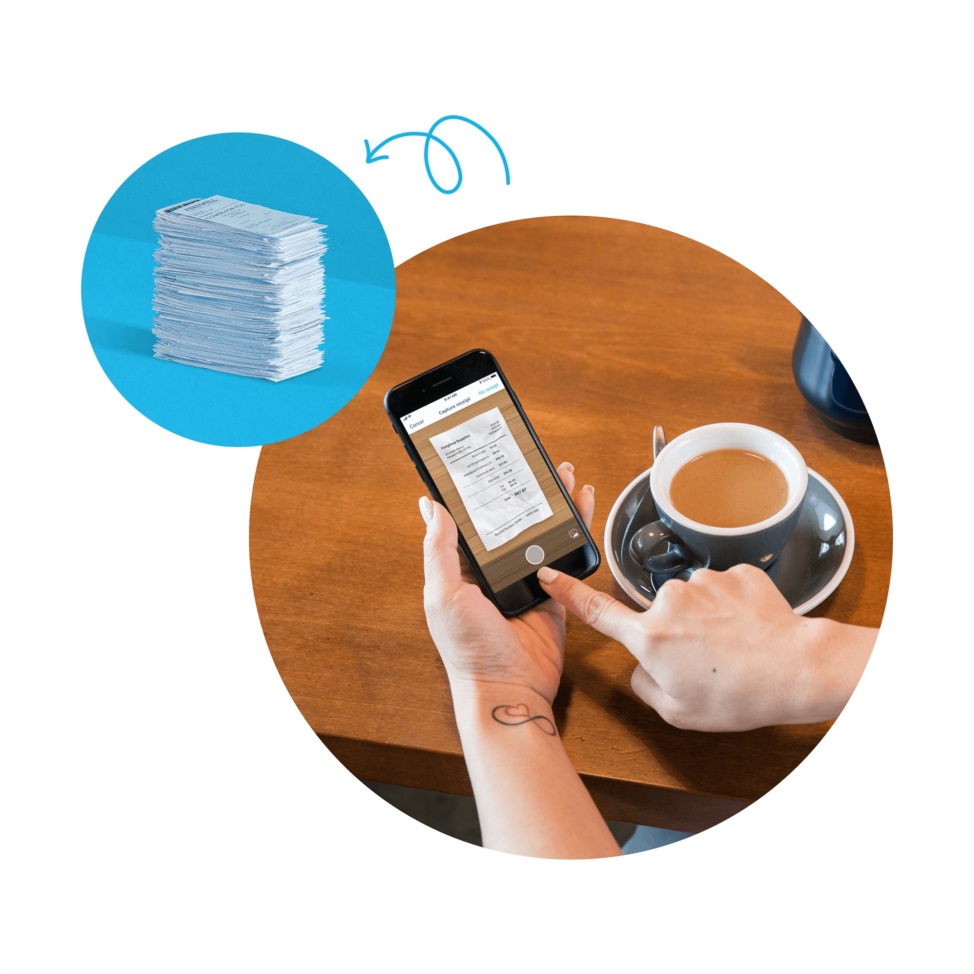 A small business owner uses the Xero Me app to photograph a paper receipt.