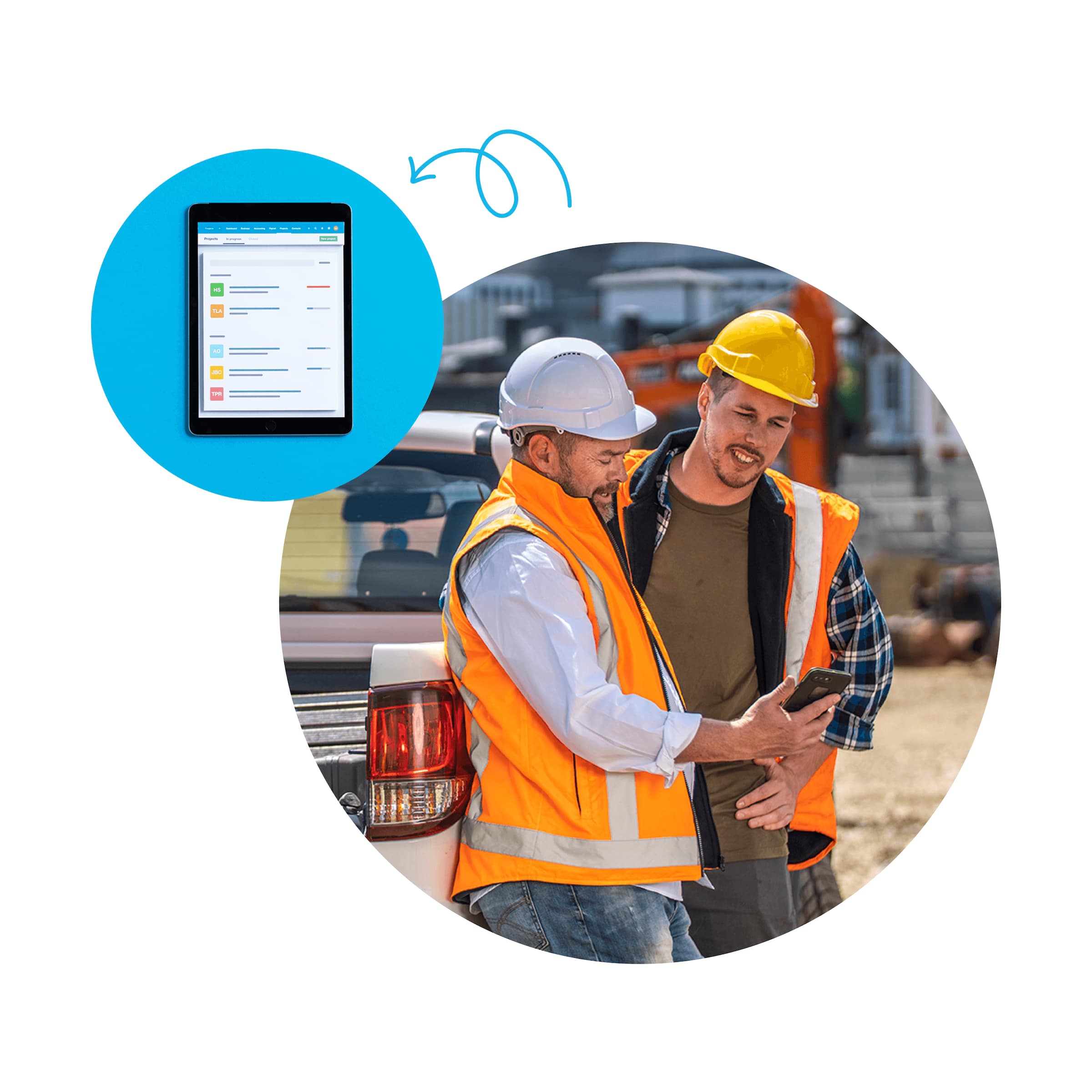 Two construction workers use Xero’s app to track their mileage.