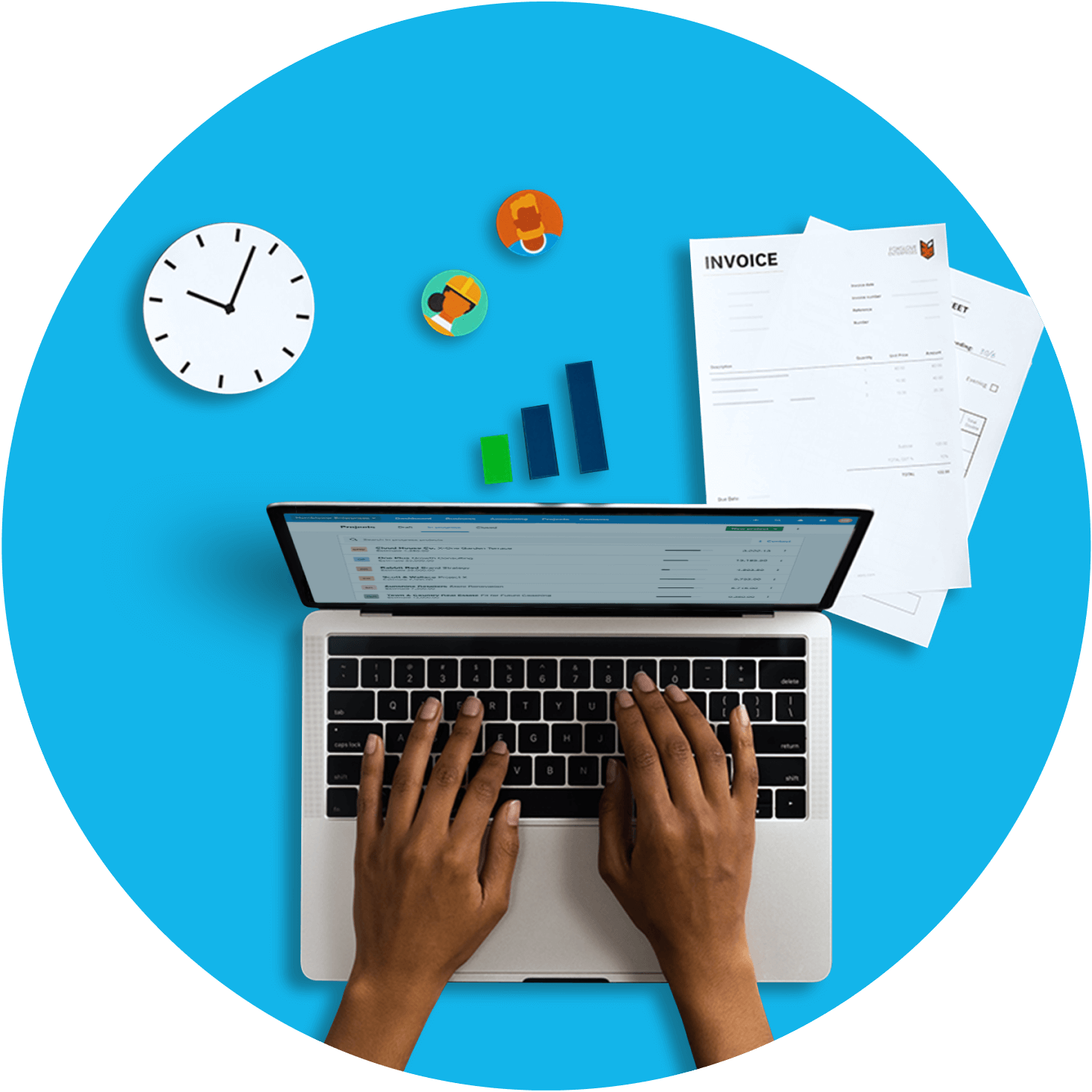 Someone completing accounting tasks using a laptop at their desk.