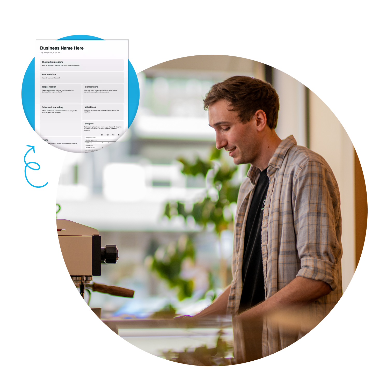A small business owner making use of Xero’s cafe business plan template