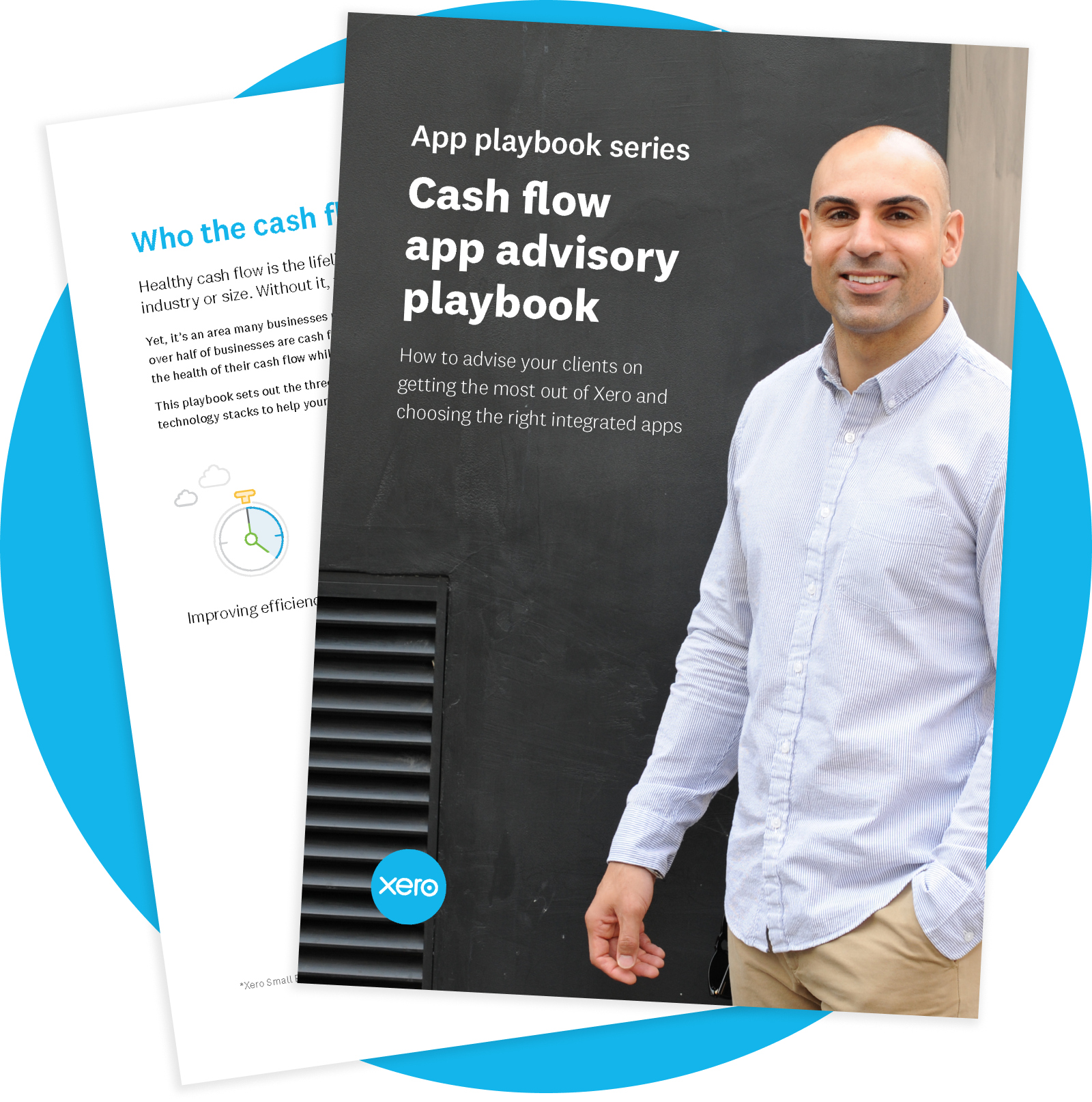 The cash flow app advisory playbook cover featuring an advisor standing and smiling.