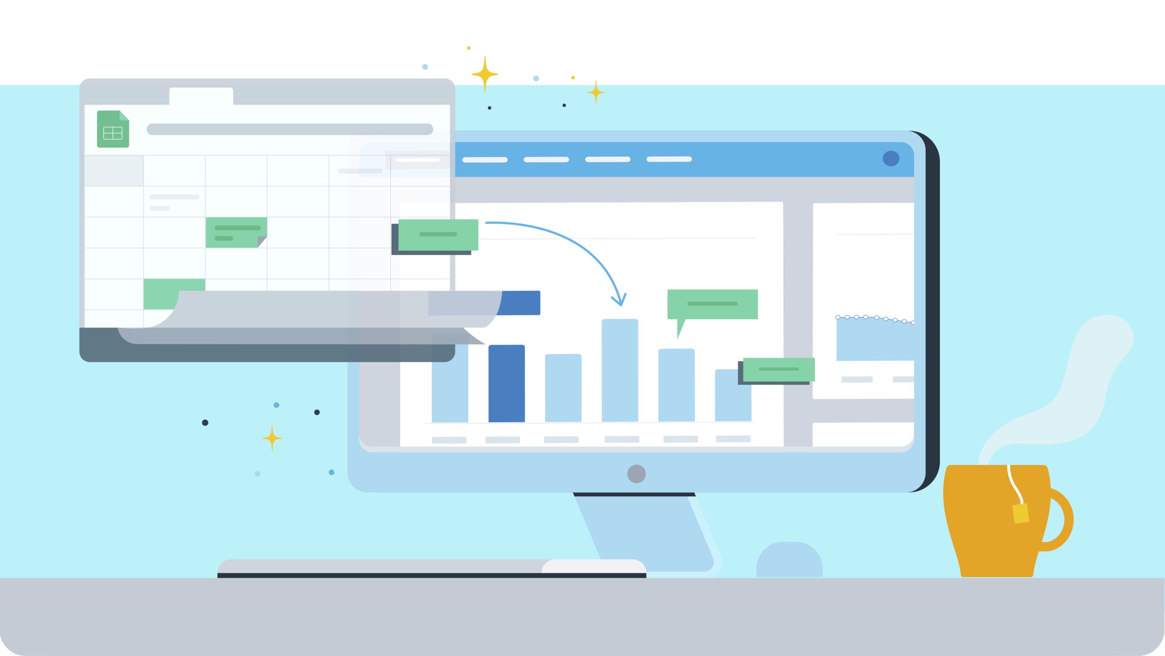 A computer displaying financial data.