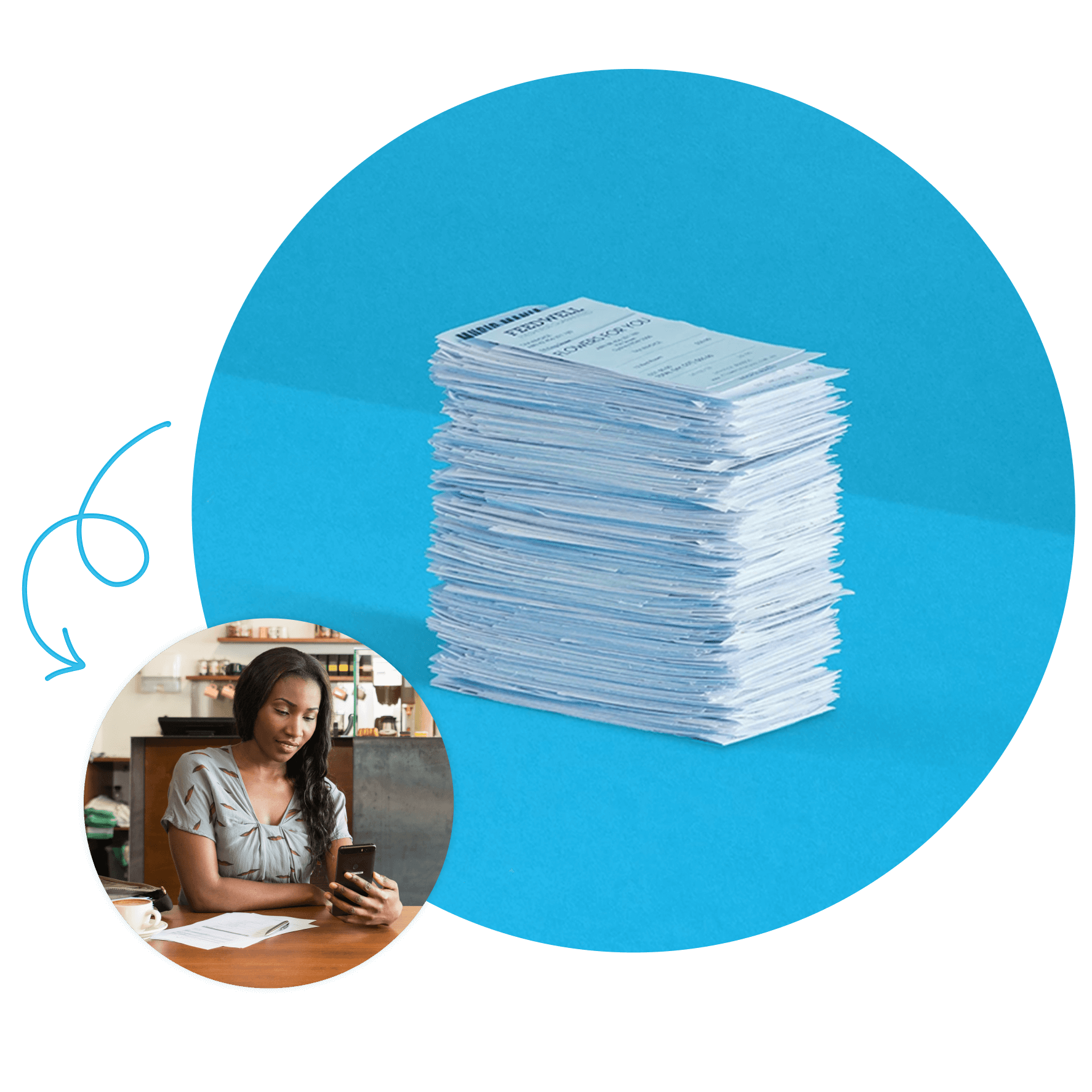 A large stack of receipts for expense claims in a neat pile.