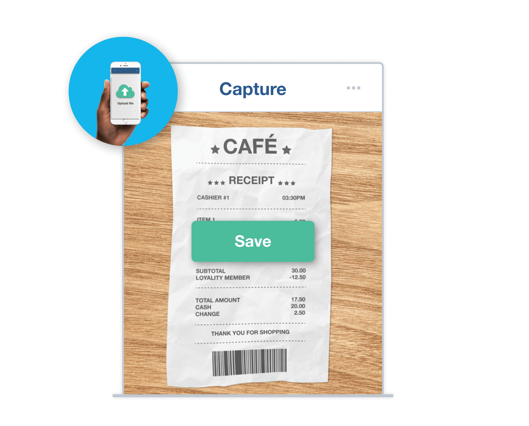 A Xero customer uses electronic data capture software to photograph and record a business receipt. 