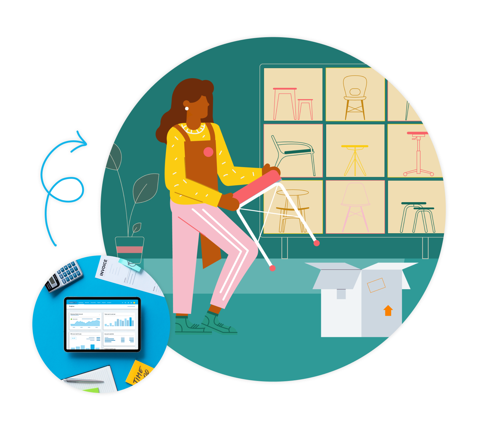 A person setting up their education organization and there is a snapshot of their Xero dashboard displayed on a tablet.