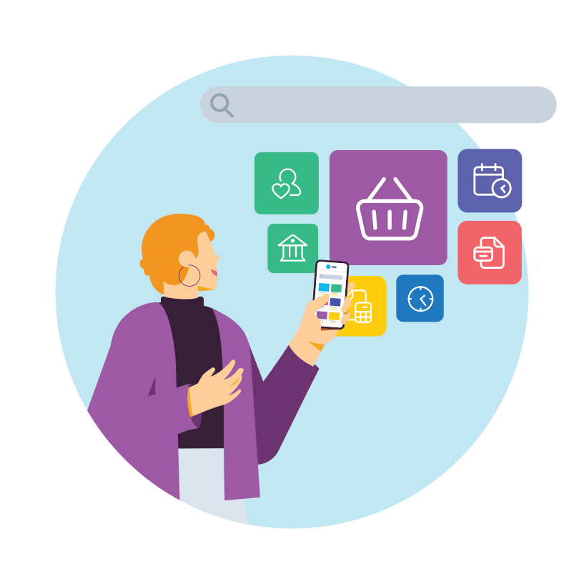 Illustration of a person using a smartphone with various colorful app icons displayed in the Xero App Store.