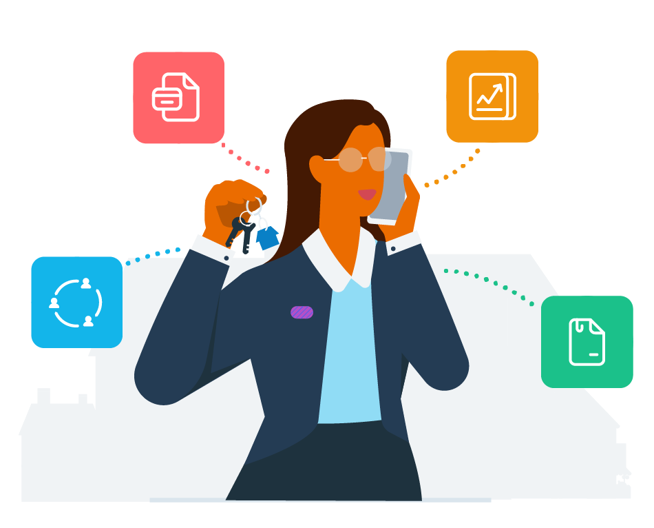 A real-estate business owner on the phone, surrounded by Xero software