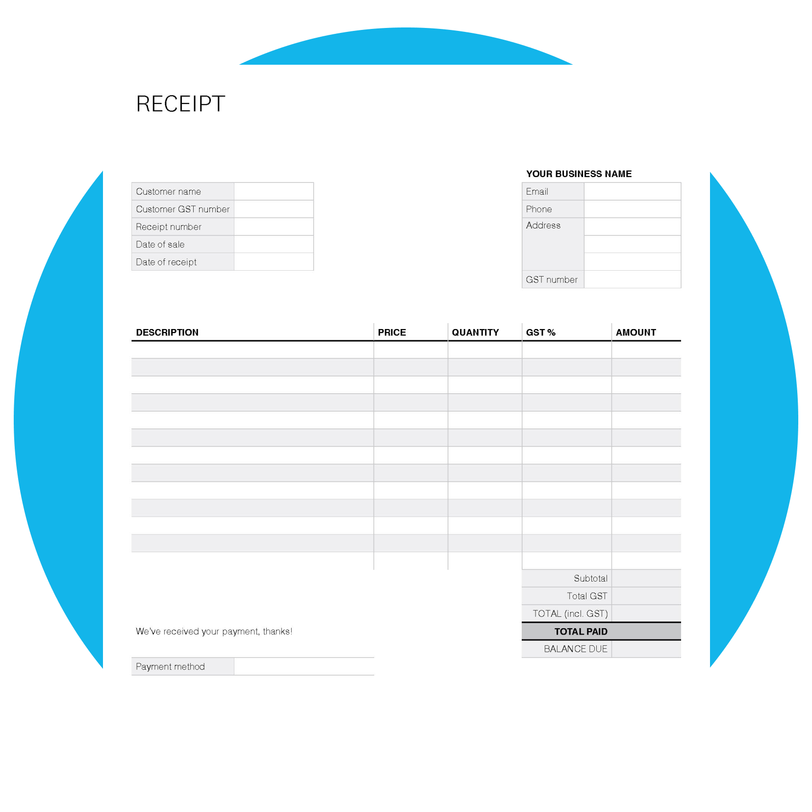 Receipt generator with blank fields for users to fill out.