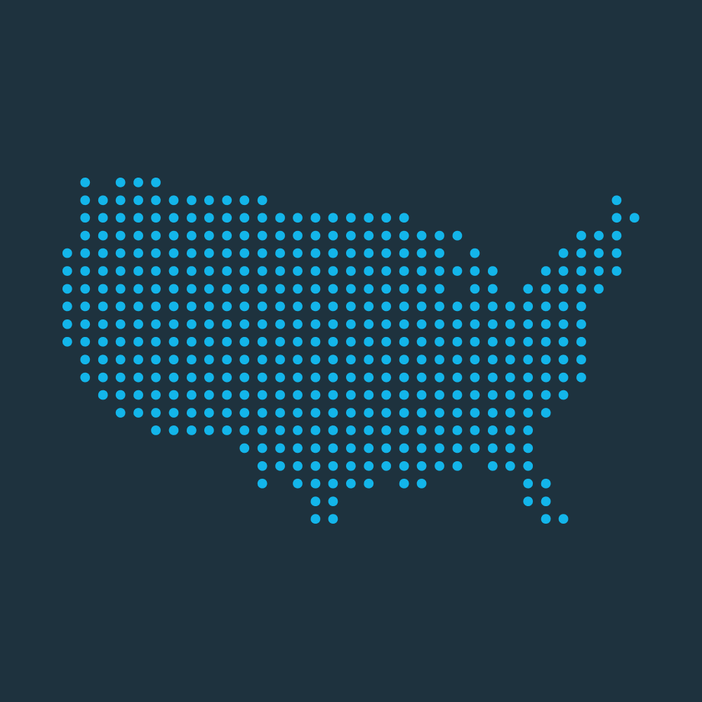 Map of the United States made out of dots