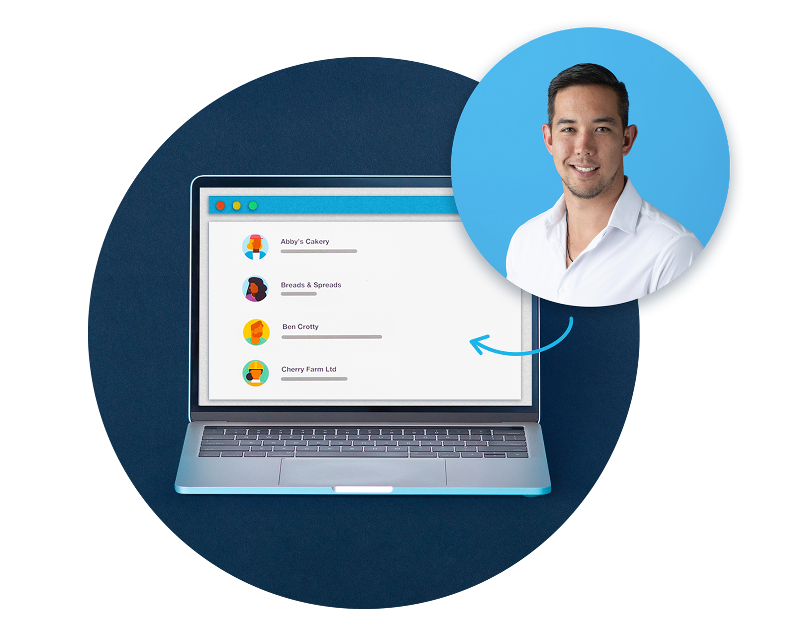 A business owner on a laptop and their accountant on a phone view the same financial data.